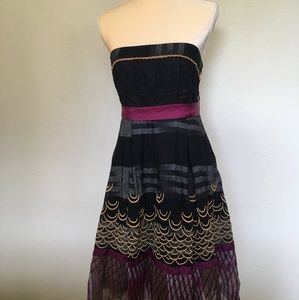 Anthropologie Floreat embroidered strapples dress